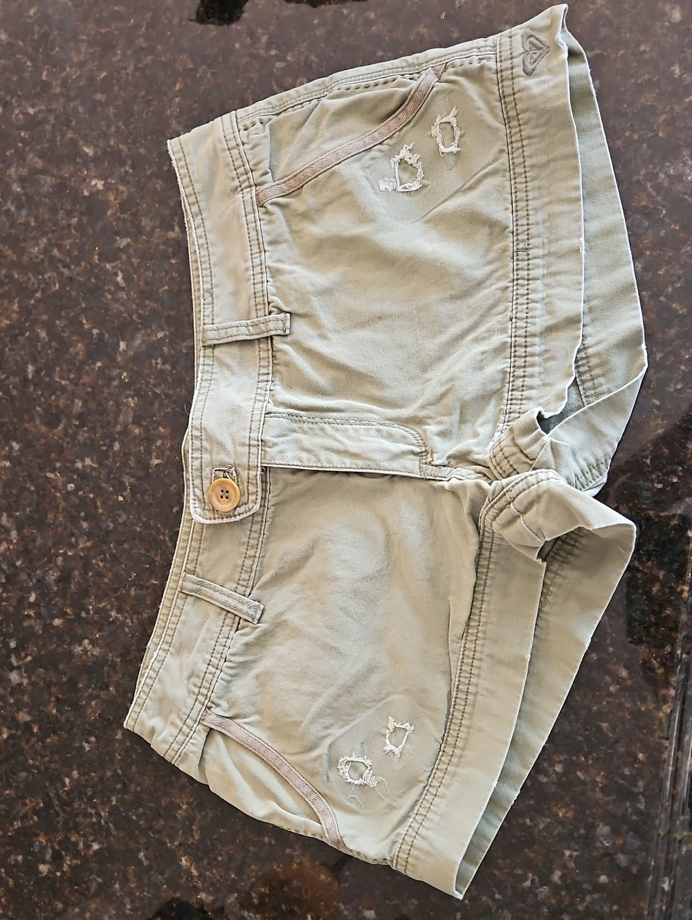 Roxy Light Olive Green Distressed Denim Shorts
